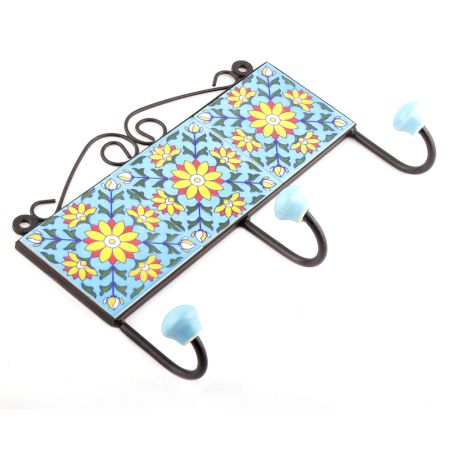 Turquoise And Yellow Sun Flower Tiles Hooks